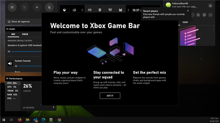 Windows 10 XBox Game Bar