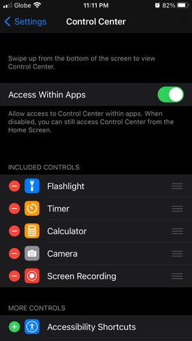 Control Center - Included Controls