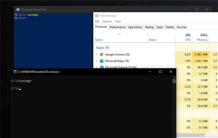 Command Prompt Windows Powershell - Task Manager in Windows 10