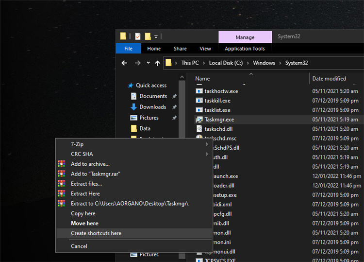 Create a Shortcut - Task Manager in Windows 10