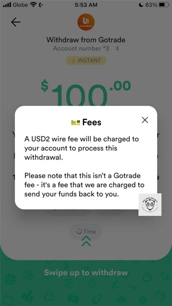 GoTrade Cash Withdrawal Fees